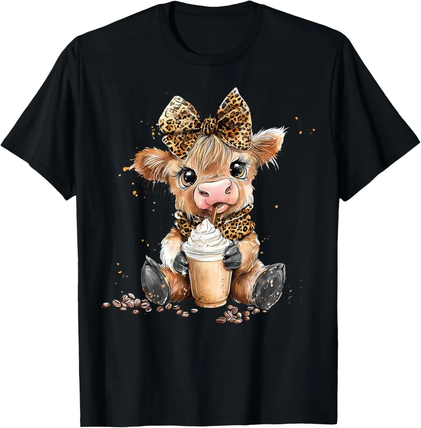 Cute Highland Cow Sipping Coffee Graphic Tee Leopard Print Lovers Short Sleeve T-Shirt
Cute Highland Cow Sipping Coffee Graphic Tee Leopard Print Lovers Short Sleeve T-Shirt