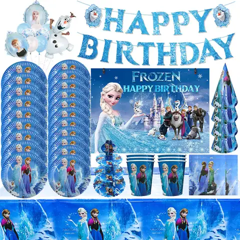 Disney Frozen Elsa Birthday Party Decoration Tableware Cup Plate Napkins Kit Balloons Backdrop Girl Favor Birthday Deco Supplies