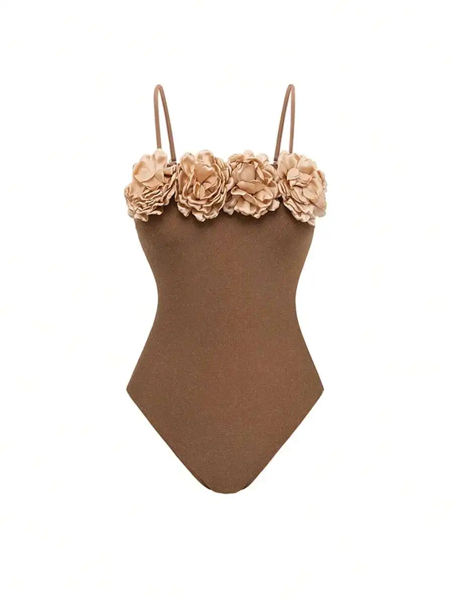 Champagne Solid One Piece Swimsuit With 3D Floral Decor Bandeau Top
Champagne Solid One Piece Swimsuit With 3D Floral Decor Bandeau Top