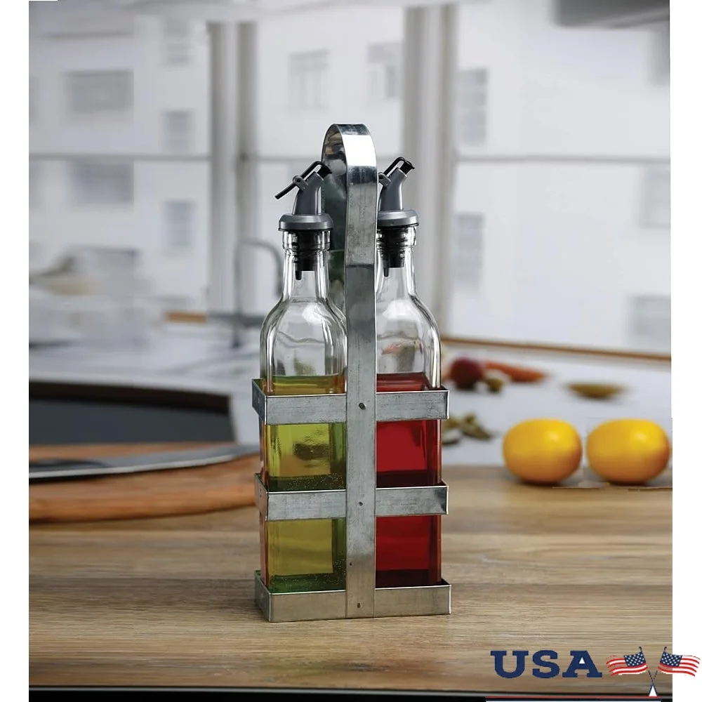 Oil and Vinegar Glass Dispenser Set of 2 in Galvanized Metal Caddy 16oz Clear Glass Bottles All Beverages
Oil and Vinegar Glass Dispenser Set of 2 in Galvanized Metal Caddy 16oz Clear Glass Bottles All Beverages