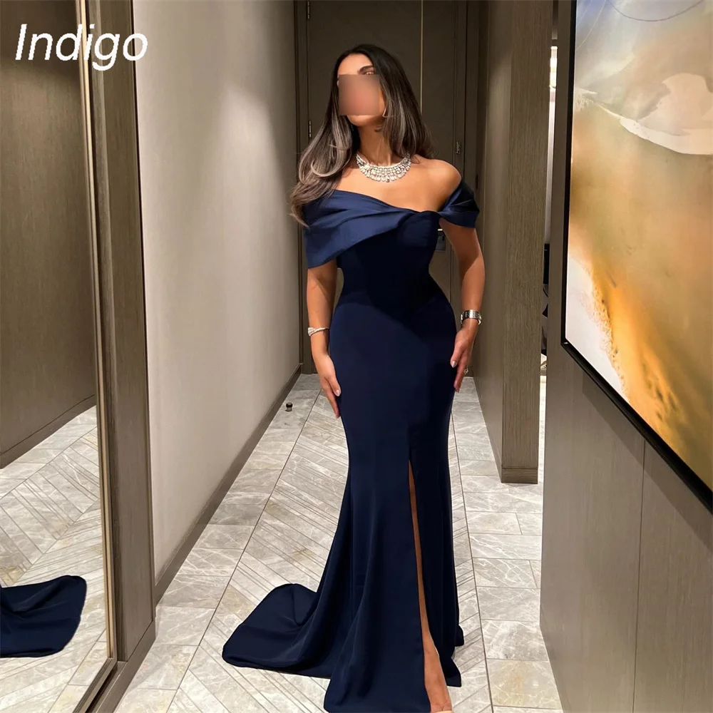 Indigo Off The Shoulder Pleat Open Back Mermaid Evening Dresses Women 2025 Split Formal Party Prom Gown فساتين سهرة Customized
Indigo Off The Shoulder Pleat Open Back Mermaid Evening Dresses Women 2025 Split Formal Party Prom Gown فساتين سهرة Customized