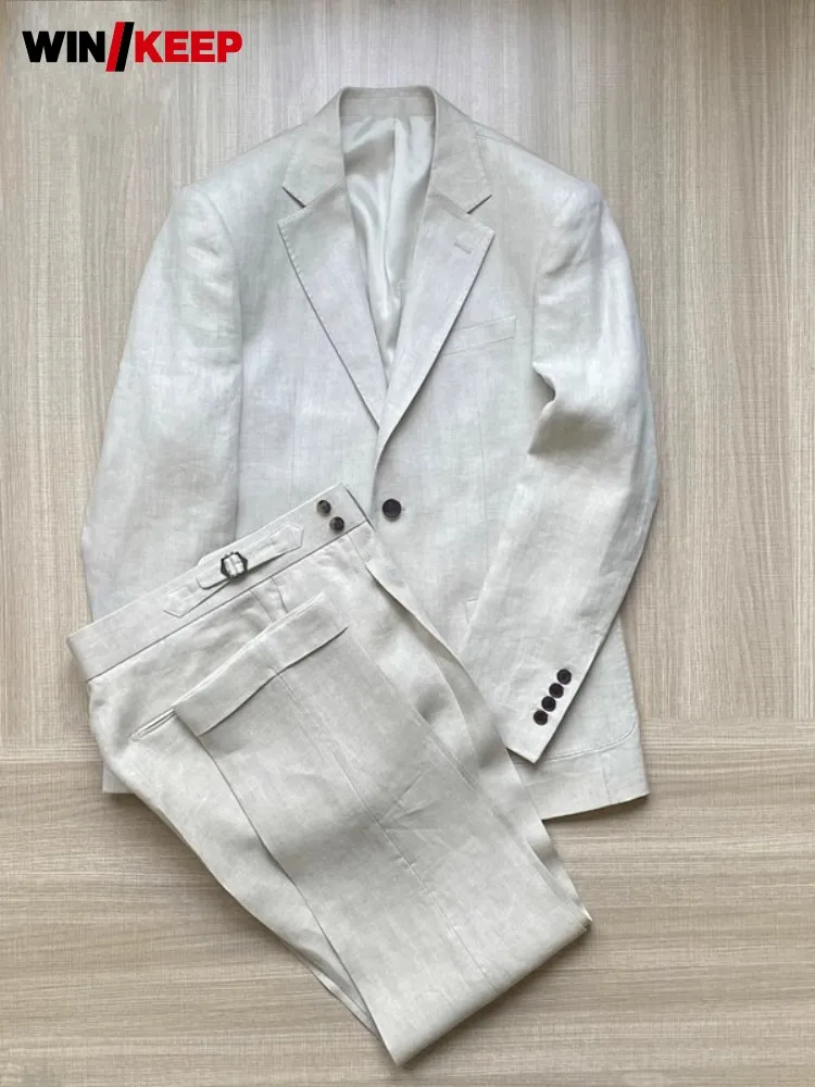 Men Thin Slim Fit Top Quality Beige White Linen Suits Matching Sets Spring Summer Comfortable Two Piece Set Casual Outfits 2025
Men Thin Slim Fit Top Quality Beige White Linen Suits Matching Sets Spring Summer Comfortable Two Piece Set Casual Outfits 2025