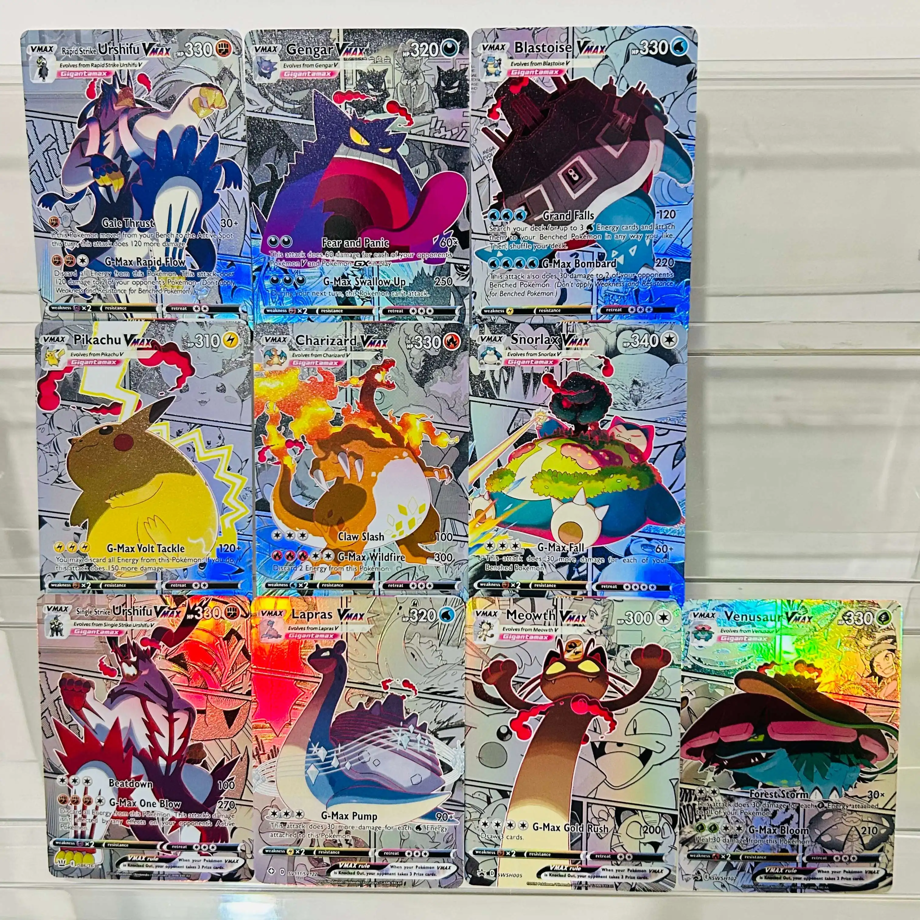 Pokemon 10pcs Comic Series(Pikachu Charizard Gengar Meowth Vmax)DIY Holographic Foil Texture Cards,Premium Anime Collection Card
Pokemon 10pcs Comic Series(Pikachu Charizard Gengar Meowth Vmax)DIY Holographic Foil Texture Cards,Premium Anime Collection Card