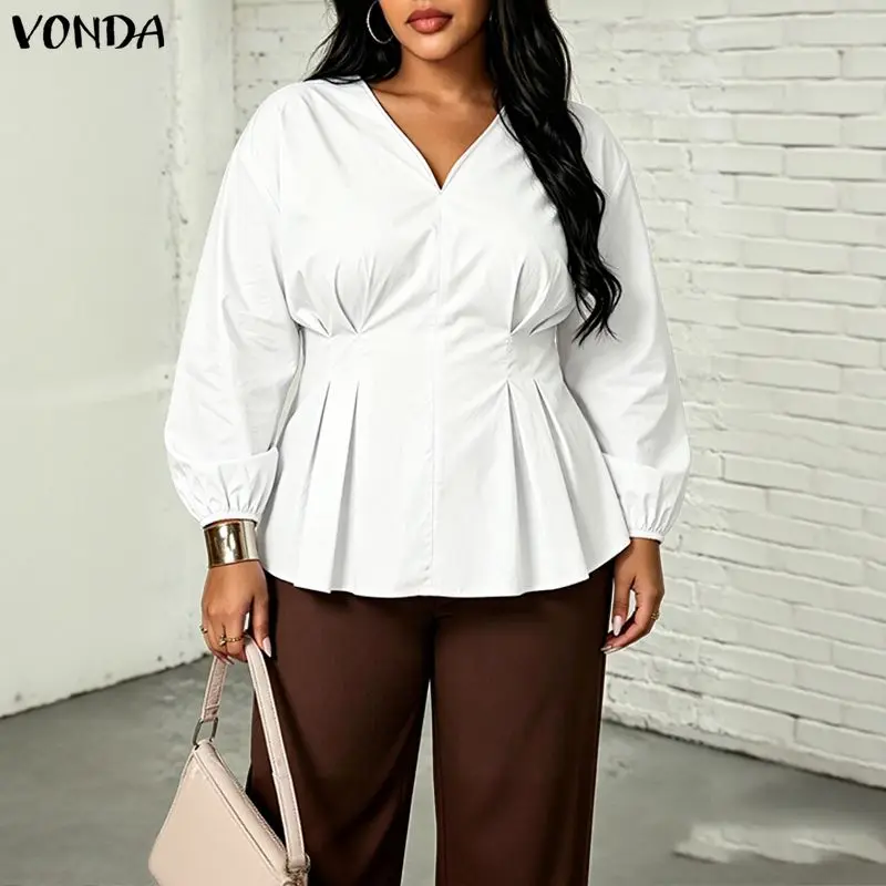 Plus Size VONDA 2026 Elegant Blouses Women Long Sleeve OL Work Tunics Solid Color V Neck Tops Casual Fashion Pleated Blusas
Plus Size VONDA 2026 Elegant Blouses Women Long Sleeve OL Work Tunics Solid Color V Neck Tops Casual Fashion Pleated Blusas