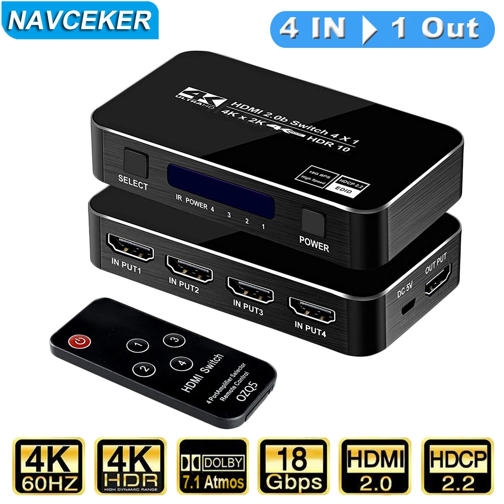 Navceker Дистанционный переключатель HDMI 4K 60 Гц 4-портовый переключатель HDMI 4 входа 1 выход HDMI-сплиттер Автоматический переключатель для ноутбука PS5 XBox
Navceker Дистанционный переключатель HDMI 4K 60 Гц 4-портовый переключатель HDMI 4 входа 1 выход HDMI-сплиттер Автоматический переключатель для ноутбука PS5 XBox