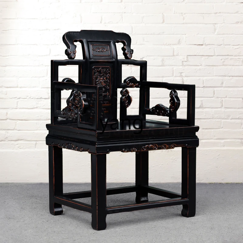 LTT elm Taishi chair solid wood Chinese antique old carved back chair
LTT elm Taishi chair solid wood Chinese antique old carved back chair