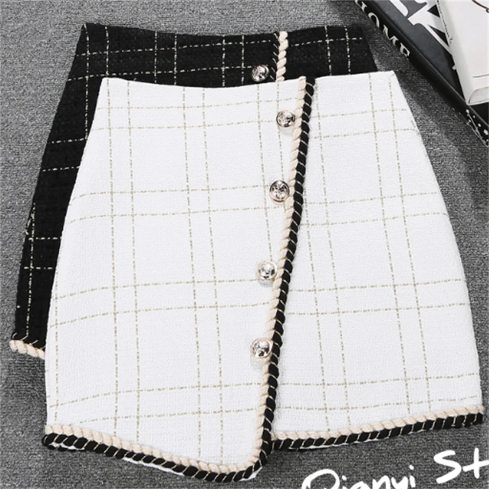Short skirt women Button spring and autumn high waist plaid A line tweed skirt
Short skirt women Button spring and autumn high waist plaid A line tweed skirt