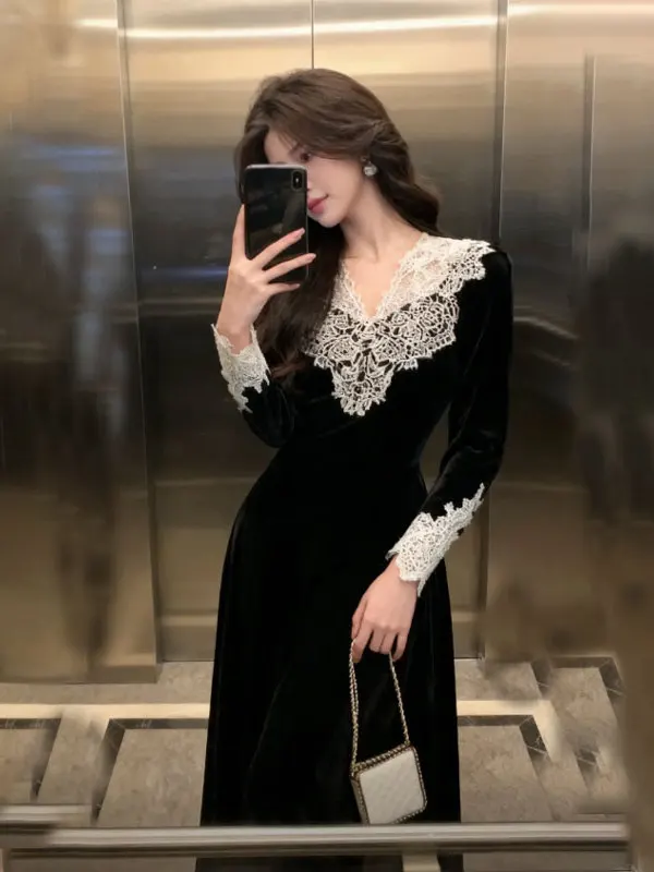 Ретро-платье в стиле Хепберн, маленькое черное, с завышенной талией, длинными рукавами, V-образным вырезом, из смесового хлопка, для делового повседневного стиля
Ретро-платье в стиле Хепберн, маленькое черное, с завышенной талией, длинными рукавами, V-образным вырезом, из смесового хлопка, для делового повседневного стиля