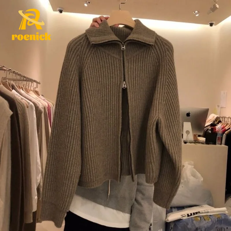 ROENICK Women Turn-down Collar Zipper Cardigans Sweaters Fashion Korean Winter Knit Coats Grey Thick Vintage Jumpers Outwaears
ROENICK Women Turn-down Collar Zipper Cardigans Sweaters Fashion Korean Winter Knit Coats Grey Thick Vintage Jumpers Outwaears