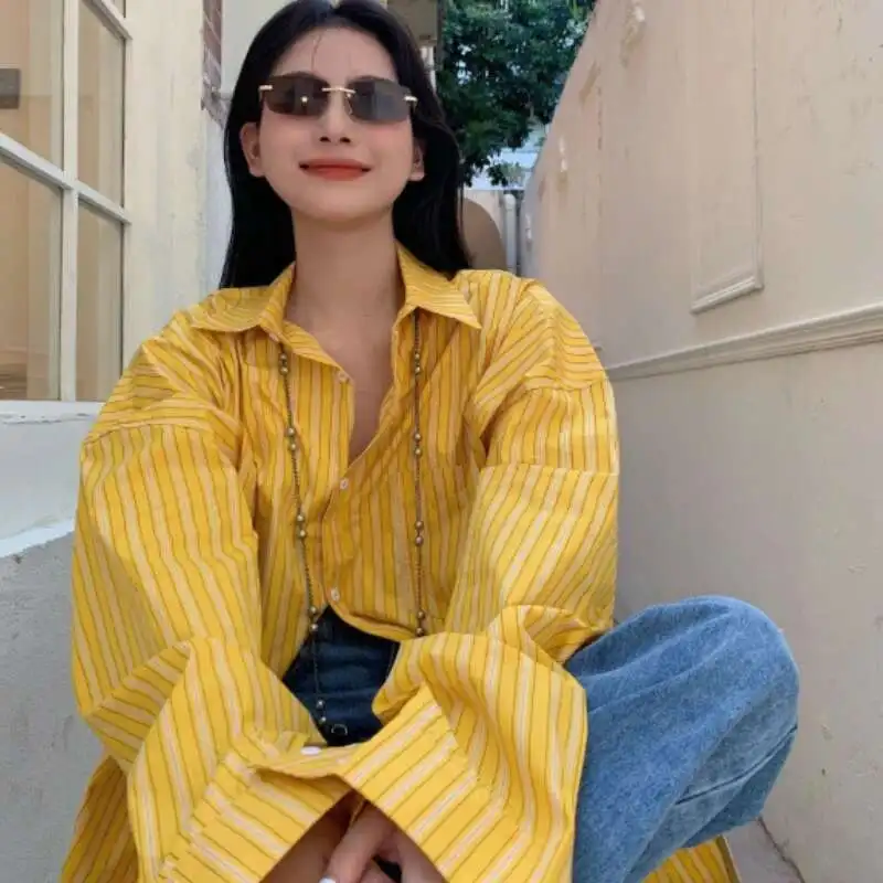 Yellow French Style Striped Sun Protection Women's Spring Summer Plus Size Loose Long Sleeve Shirt Jacket
Yellow French Style Striped Sun Protection Women's Spring Summer Plus Size Loose Long Sleeve Shirt Jacket