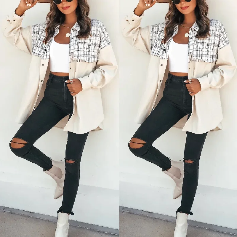 2025 Casual Style Lapel Long Sleeve Pocket Plaid Patchwork Corduroy Women's Coat, Long Shirt Commuting Dress Women Tops
2025 Casual Style Lapel Long Sleeve Pocket Plaid Patchwork Corduroy Women's Coat, Long Shirt Commuting Dress Women Tops