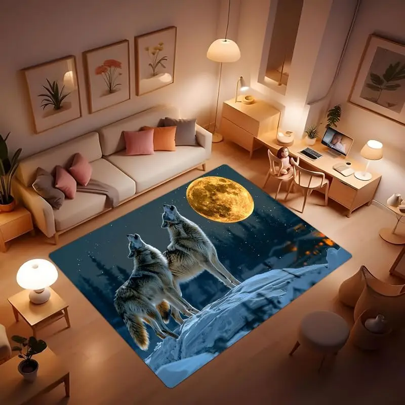 Wolf print pattern area rug, howling wolf under the moon plush area rug, suitable for living room bedroom dining room entrance
Wolf print pattern area rug, howling wolf under the moon plush area rug, suitable for living room bedroom dining room entrance