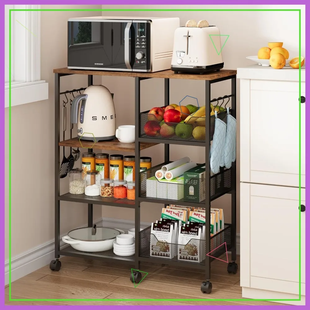 4-уровневая кухонная тележка на колесиках с полками для хранения, съемными крючками и фиксируемыми колесиками для столовой или офиса
4-уровневая кухонная тележка на колесиках с полками для хранения, съемными крючками и фиксируемыми колесиками для столовой или офиса