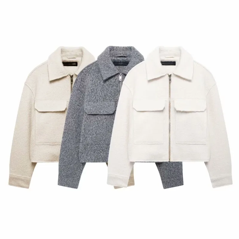 Women Casual Lapel Wool Blend Short Jacket Full Zip Up Long Sleeve Cropped Coat Autumn Winter Fashion Outerwear
Women Casual Lapel Wool Blend Short Jacket Full Zip Up Long Sleeve Cropped Coat Autumn Winter Fashion Outerwear