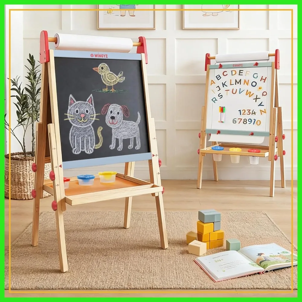 3-in-1 Kids Art Easel with Magnetic Whiteboard, Chalkboard & Paper Roll, Adjustable Height, Foldable Pine Wood
3-in-1 Kids Art Easel with Magnetic Whiteboard, Chalkboard & Paper Roll, Adjustable Height, Foldable Pine Wood
