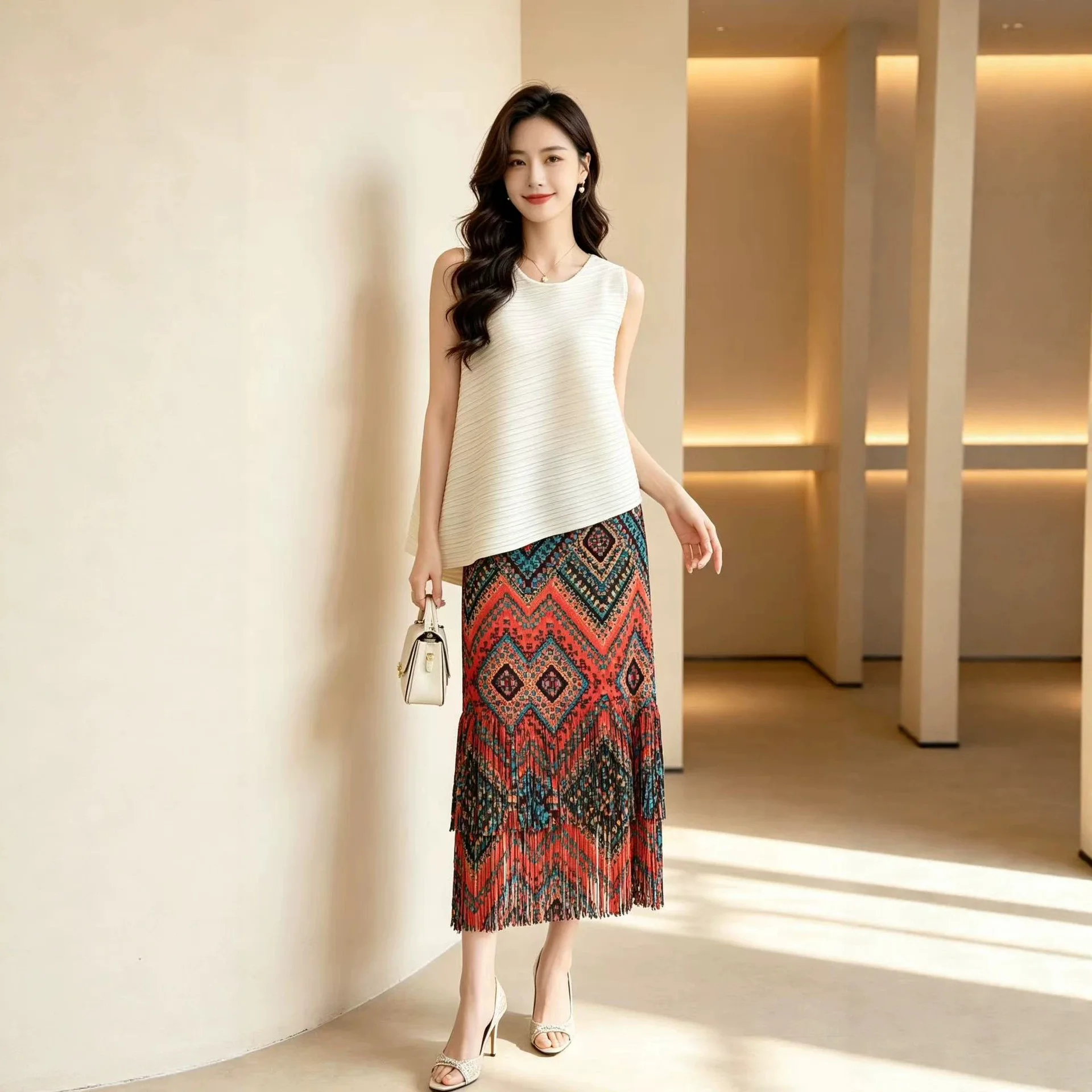 Miyake Pleated Women's Casual Skirt High-end Design Fashionable Women's Summer Commuting Versatile Printed Fringed Long Skirt
Miyake Pleated Women's Casual Skirt High-end Design Fashionable Women's Summer Commuting Versatile Printed Fringed Long Skirt