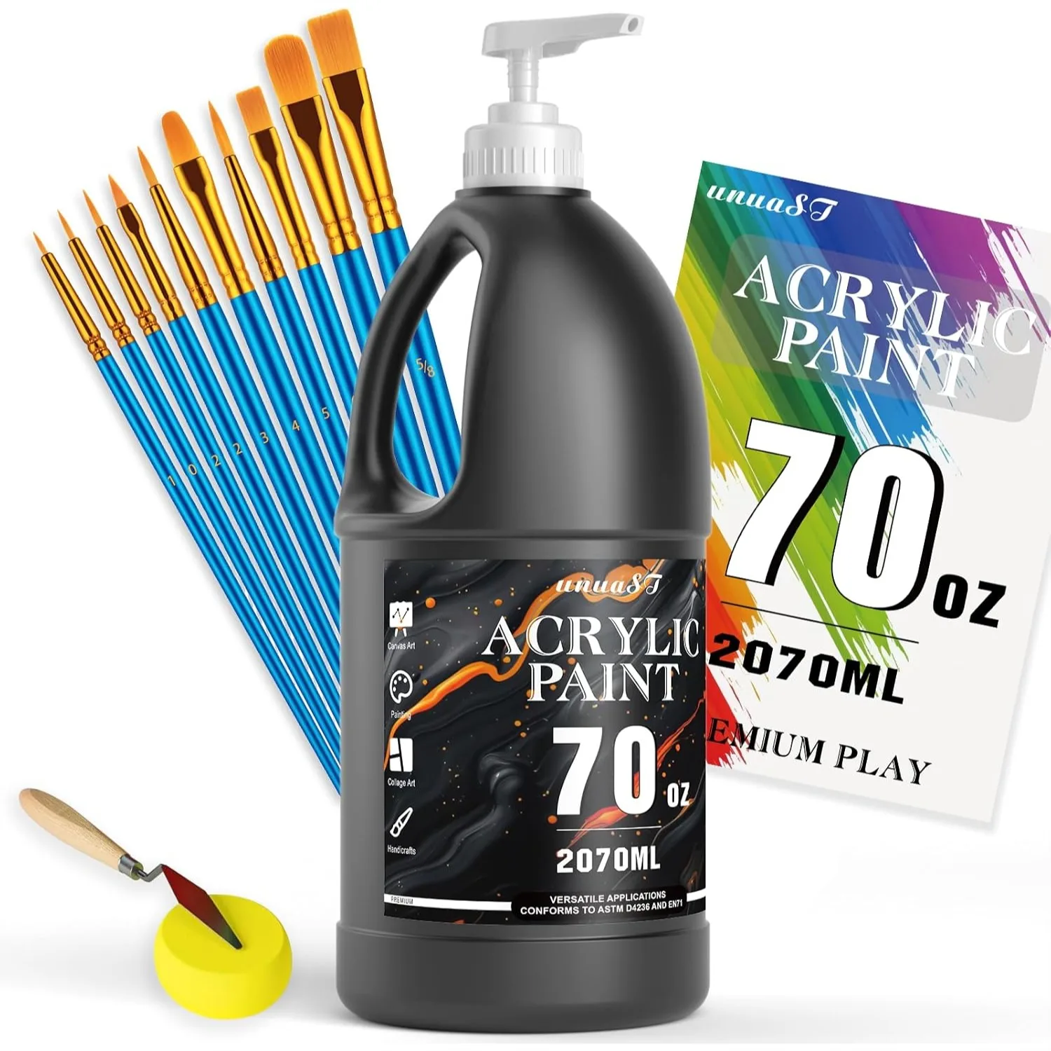 70oz Black Acrylic Paint for Multi Surface, Rich Art Supplies for Artists & Beginners with Pump and Brushes
70oz Black Acrylic Paint for Multi Surface, Rich Art Supplies for Artists & Beginners with Pump and Brushes