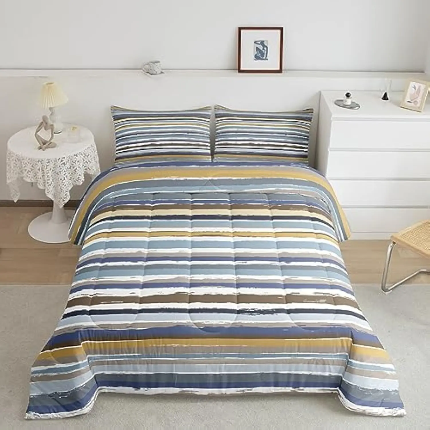 Brown Navy Beige Bedding Set Queen White Teal Grey Comforter Set, Aesthetic Striped Duvet Insert Geometry Wave Line Quilt Comf
Brown Navy Beige Bedding Set Queen White Teal Grey Comforter Set, Aesthetic Striped Duvet Insert Geometry Wave Line Quilt Comf