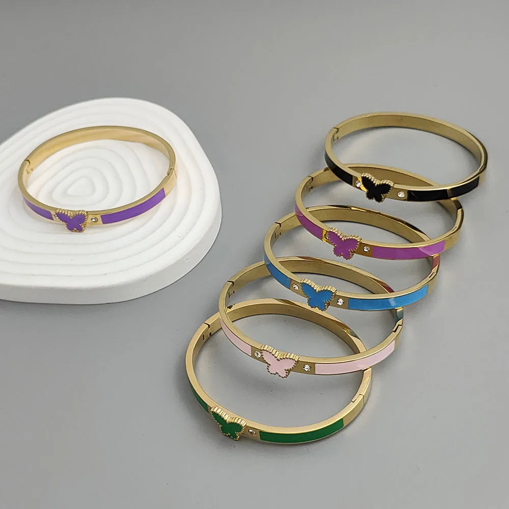 Charming butterfly colored enamel stainless steel women's bracelet, waterproof and rust-free bracelet, worn by couples
Charming butterfly colored enamel stainless steel women's bracelet, waterproof and rust-free bracelet, worn by couples