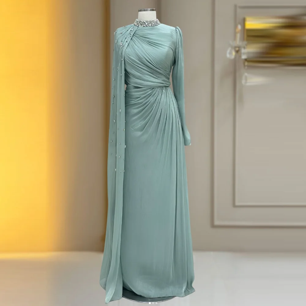 High Neck Long Sleeve Maxi Evening Dress Beaded Wedding Party Formal Prom Dress Dubai Party Gown Customized
High Neck Long Sleeve Maxi Evening Dress Beaded Wedding Party Formal Prom Dress Dubai Party Gown Customized