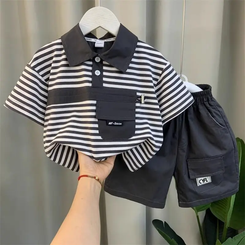 Boys' Polo Shirt Set 2025 Summer Fashion Clothing Children's Striped Short Sleeve Shorts Two Piece Set
Boys' Polo Shirt Set 2025 Summer Fashion Clothing Children's Striped Short Sleeve Shorts Two Piece Set
