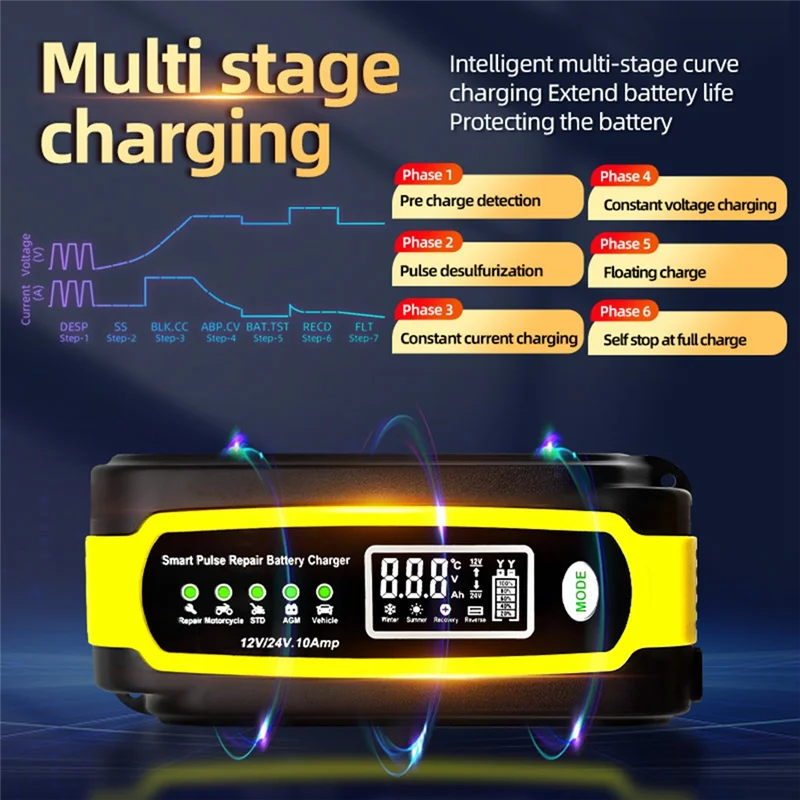 High Quality-12V/10A 24V/5A Car Battery Charger Automatic Smart Pulse Repair Battery Charger Maintainer For Car Motorcycle
High Quality-12V/10A 24V/5A Car Battery Charger Automatic Smart Pulse Repair Battery Charger Maintainer For Car Motorcycle