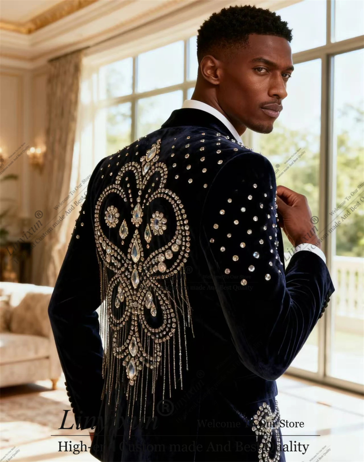 Stylish Tassel Style Diamond Men Suits 2 Pieces Groom Male Blazers Customized Slim Fit Peaked Lapel Wedding Tuxedos Ropa hombre
Stylish Tassel Style Diamond Men Suits 2 Pieces Groom Male Blazers Customized Slim Fit Peaked Lapel Wedding Tuxedos Ropa hombre