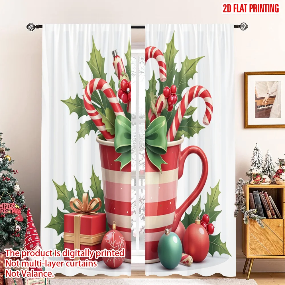 2pcs 2D flat printing Merry Christmas Drapes Christmas Cup Candy Canes Holly Polyester Fabric Without Electricity 0 Perfect for 
2pcs 2D flat printing Merry Christmas Drapes Christmas Cup Candy Canes Holly Polyester Fabric Without Electricity 0 Perfect for