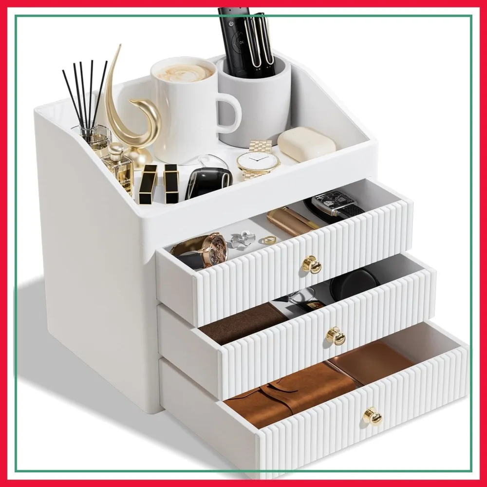 Vegan Leather Office Organizer with 3 Drawers & Tray, Beige White Desk Accessories, Perfume Storage for Bedroom
Vegan Leather Office Organizer with 3 Drawers & Tray, Beige White Desk Accessories, Perfume Storage for Bedroom