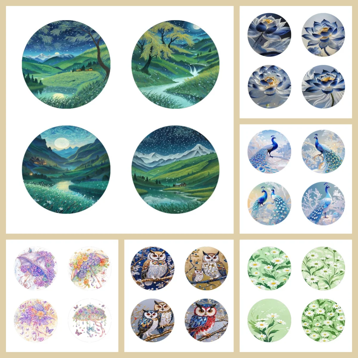 4 anti-slip and heat-insulating wooden coasters with animal and landscape prints, suitable for kitchen and office decoration.
4 anti-slip and heat-insulating wooden coasters with animal and landscape prints, suitable for kitchen and office decoration.