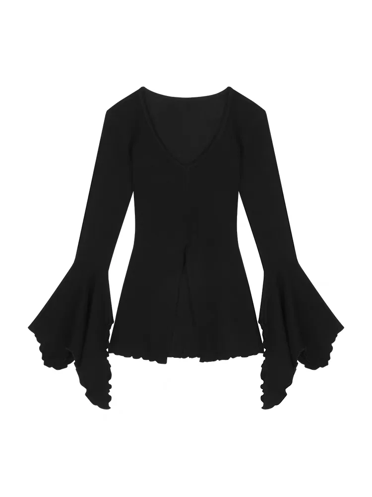 2024 Women Black and White Flared Sleeve Crop Tee Slim Long Sleeve Shirts Tops Elastic Basic Stretch Split T shirts Female
2024 Women Black and White Flared Sleeve Crop Tee Slim Long Sleeve Shirts Tops Elastic Basic Stretch Split T shirts Female