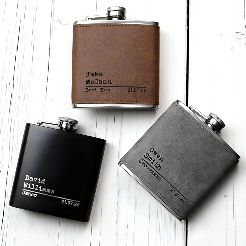 Hip Flask Personalized Stainless Steel Hip Flask, 6oz Brown PU Leather Hip Flask, Custom Hip Flask for Groomsmen Best Man Gift
Hip Flask Personalized Stainless Steel Hip Flask, 6oz Brown PU Leather Hip Flask, Custom Hip Flask for Groomsmen Best Man Gift