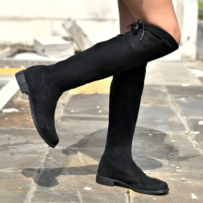 Women Over The Knee Boots Low Block Heel Suede Like Texture Round Toe Tie Back Stretch Autumn Winter Fashionable Tall Booties
Women Over The Knee Boots Low Block Heel Suede Like Texture Round Toe Tie Back Stretch Autumn Winter Fashionable Tall Booties