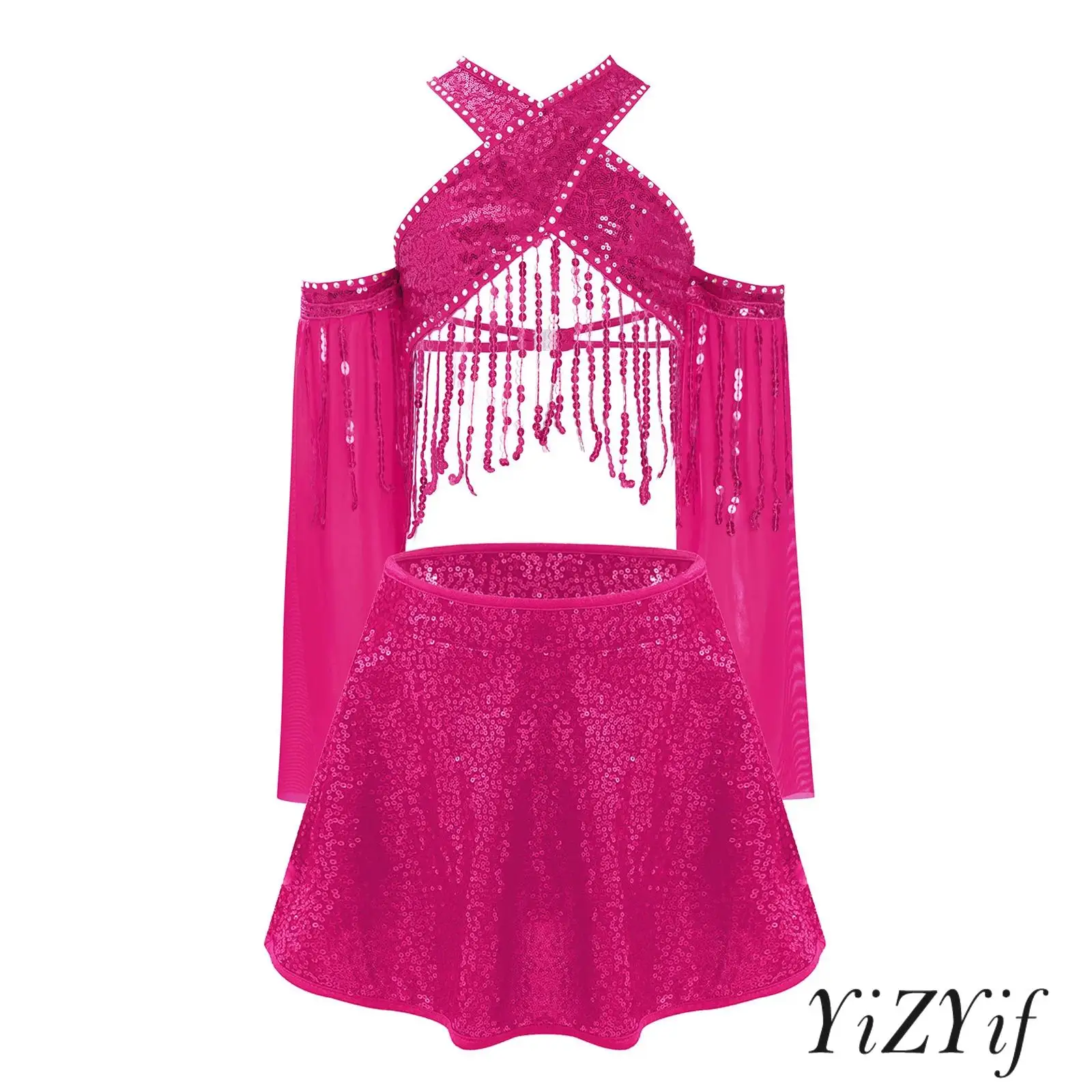 Sparkly Sequins Jazz Dance Kids Girls Glitter Outfit Sheer Mesh Criss-Cross Crop Top with Built-in Briefs Skirt Show Dancewear
Sparkly Sequins Jazz Dance Kids Girls Glitter Outfit Sheer Mesh Criss-Cross Crop Top with Built-in Briefs Skirt Show Dancewear