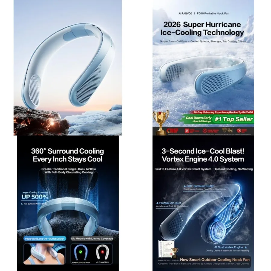 FG10 Pro 2026 Ice Cooling Neck Fan Full Body Cooling 16 Hours Battery Life AI Personal Cooler, Immersive Neck Cold Wind, Rechar
FG10 Pro 2026 Ice Cooling Neck Fan Full Body Cooling 16 Hours Battery Life AI Personal Cooler, Immersive Neck Cold Wind, Rechar