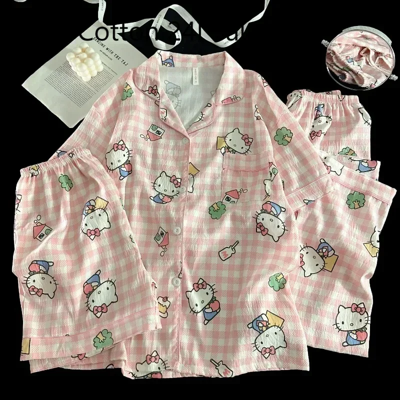 Summer new pink lapel cloud cotton cartoon Hello Kitty pajamas short sleeves shorts trousers loungewear three-piece set
Summer new pink lapel cloud cotton cartoon Hello Kitty pajamas short sleeves shorts trousers loungewear three-piece set