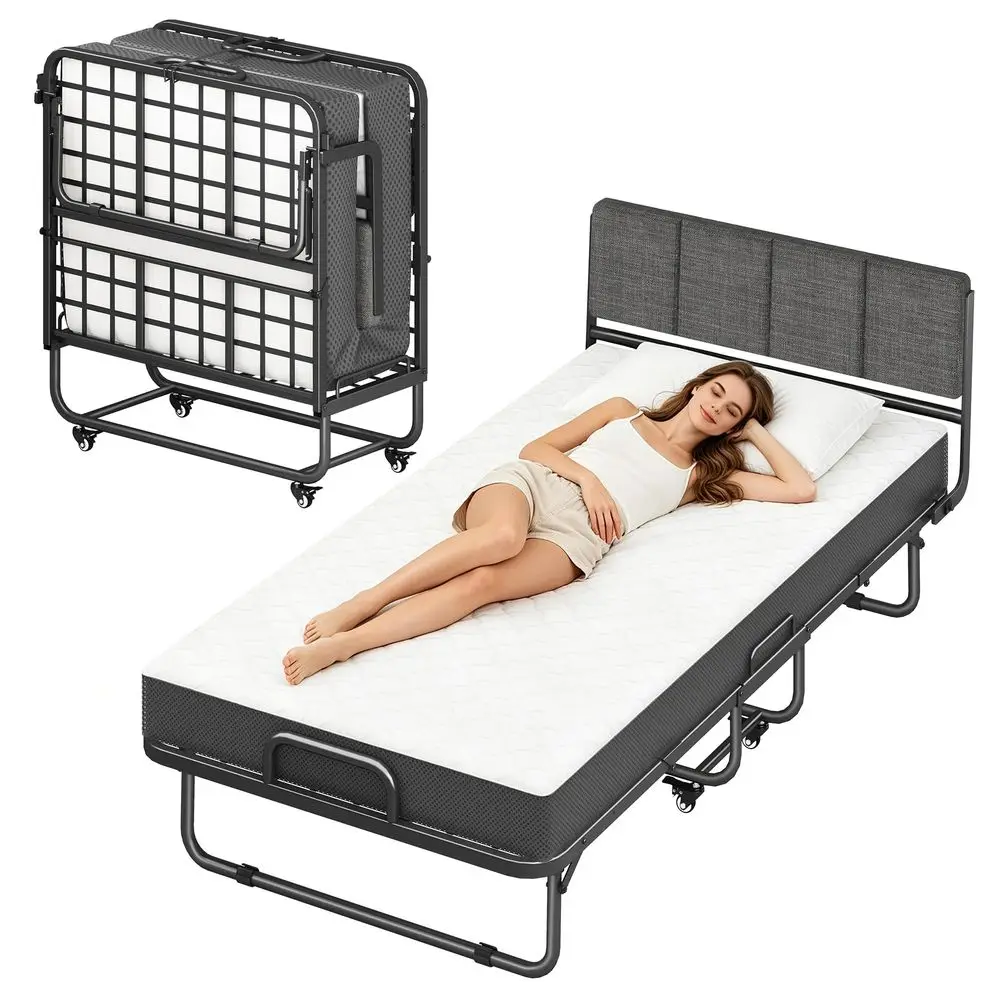 Bed with Mattress for Adults, Twin Size 7539 Rollaway Bed, Upholstered Headboard, Foldable amp Portable Guest Bed, Hideaway Spa
Bed with Mattress for Adults, Twin Size 7539 Rollaway Bed, Upholstered Headboard, Foldable amp Portable Guest Bed, Hideaway Spa