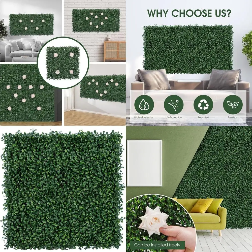Artificial Green Wall Panels with Detachable White Roses, 12-Pack, 20x20, Faux Boxwood Hedge for Indoor and Outdoor Decor
Artificial Green Wall Panels with Detachable White Roses, 12-Pack, 20x20, Faux Boxwood Hedge for Indoor and Outdoor Decor