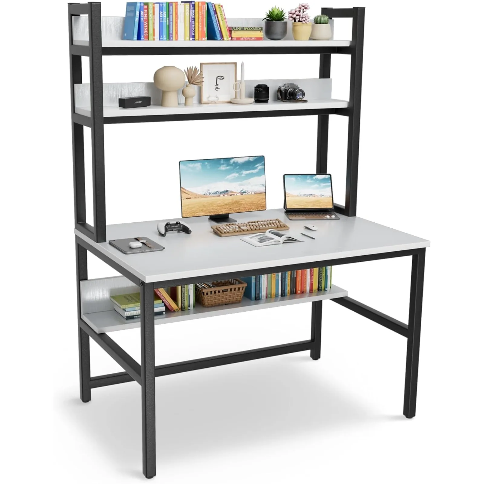 US Desk with Hutch, 55inch Computer Desks with Shelves, 4 Tiers Gaming Desk with Large Wood Desktop, Metal Legs, Ideal for
US Desk with Hutch, 55inch Computer Desks with Shelves, 4 Tiers Gaming Desk with Large Wood Desktop, Metal Legs, Ideal for