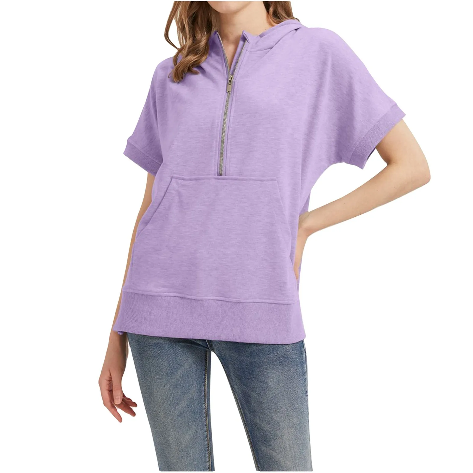 Short Sleeved Women's Pullover Sweatshirts Fashion Casual Solid Color Zipper Hooded Pocket Hoodie Versatile Harajuku Hoodies
Short Sleeved Women's Pullover Sweatshirts Fashion Casual Solid Color Zipper Hooded Pocket Hoodie Versatile Harajuku Hoodies