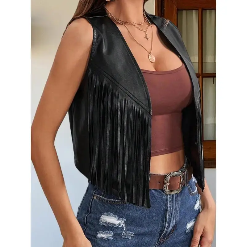 Fringe PU Vest Jacket Women's Fashion Spring Season Inner Wear Regular Length Vest Jacket with Other Material Composition
Fringe PU Vest Jacket Women's Fashion Spring Season Inner Wear Regular Length Vest Jacket with Other Material Composition