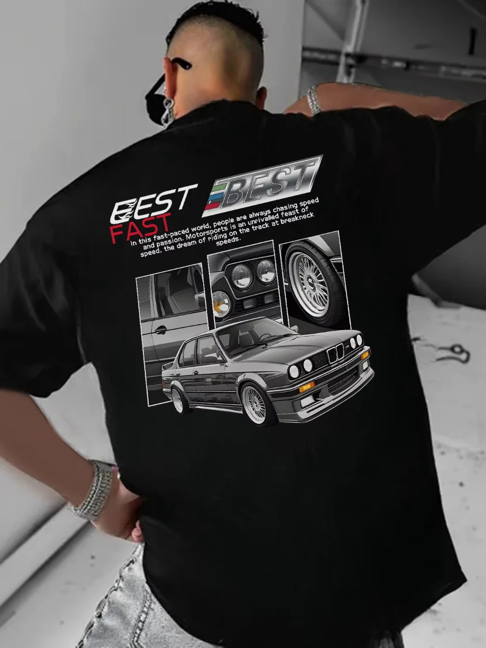 Summer 2025 fashionable men's casual crew collar T-shirt with classic car print short-sleeved black machine-washed retro style
Summer 2025 fashionable men's casual crew collar T-shirt with classic car print short-sleeved black machine-washed retro style