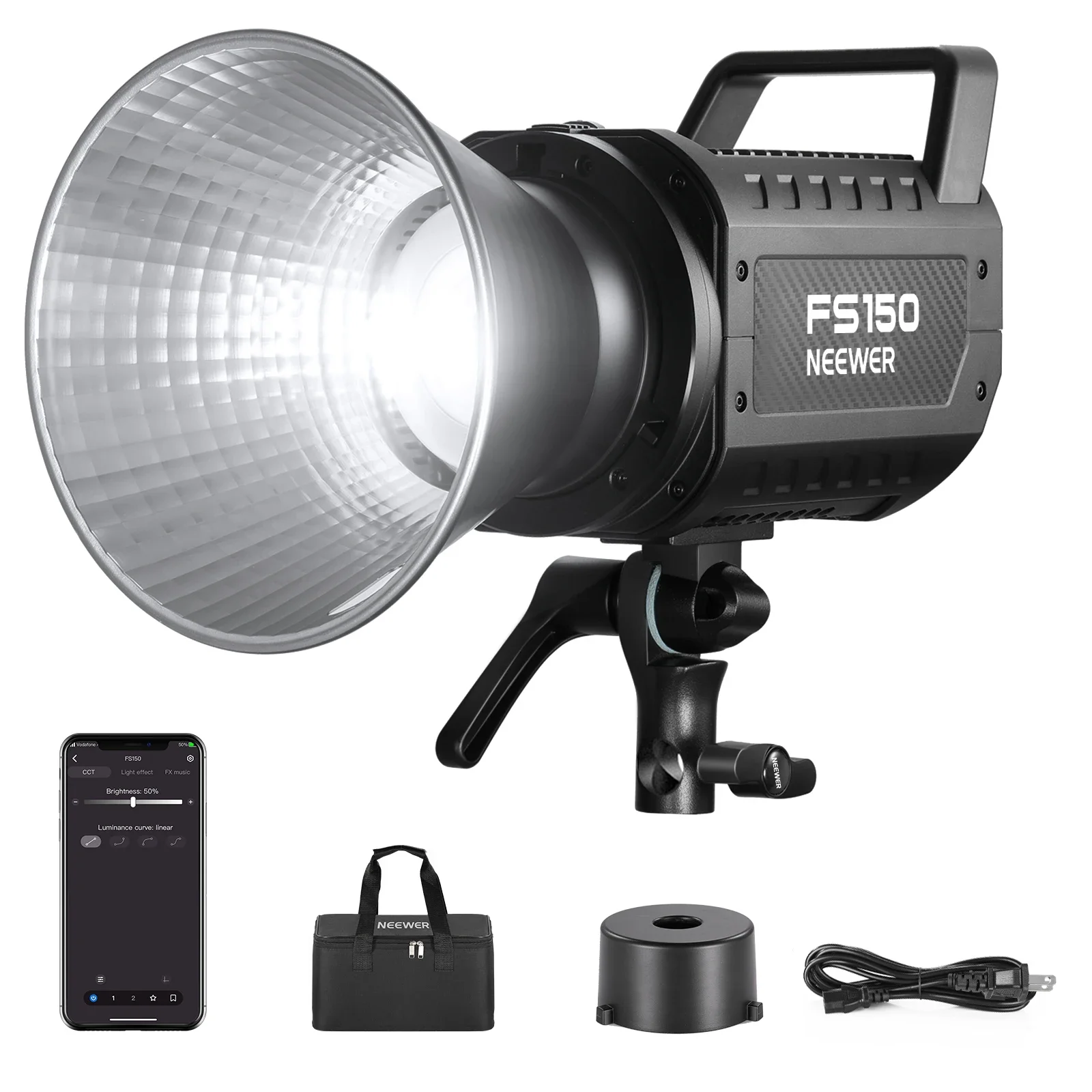 NEEWER FS150 LED Video Light 2.4G/APP Control, 130W 5600K COB Daylight Silent Photography Continuous Output Lighting 4 Precise
NEEWER FS150 LED Video Light 2.4G/APP Control, 130W 5600K COB Daylight Silent Photography Continuous Output Lighting 4 Precise