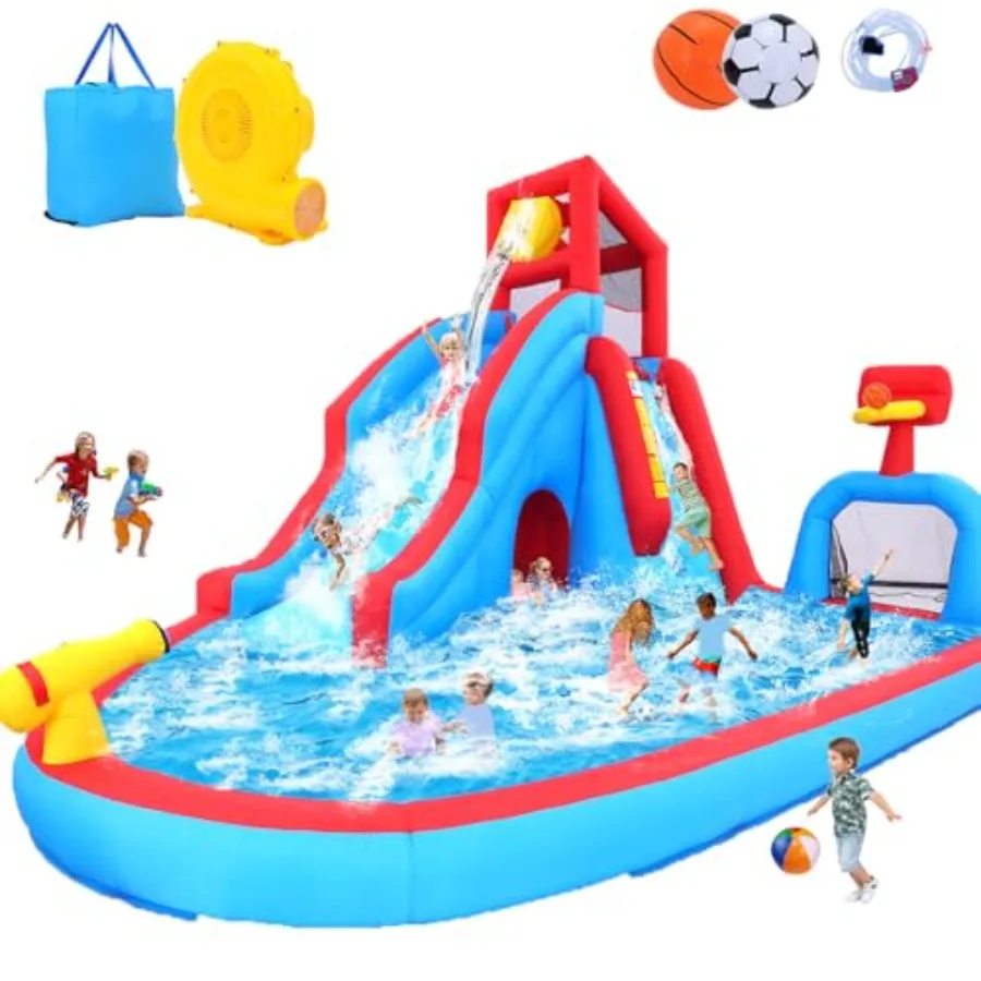 Inflatable Water Slide for 3-10 with Pool 14x11x8.8Ft Water Bounce House with Long Slide Basketball Hoop Tunnel Water Park Blow
Inflatable Water Slide for 3-10 with Pool 14x11x8.8Ft Water Bounce House with Long Slide Basketball Hoop Tunnel Water Park Blow
