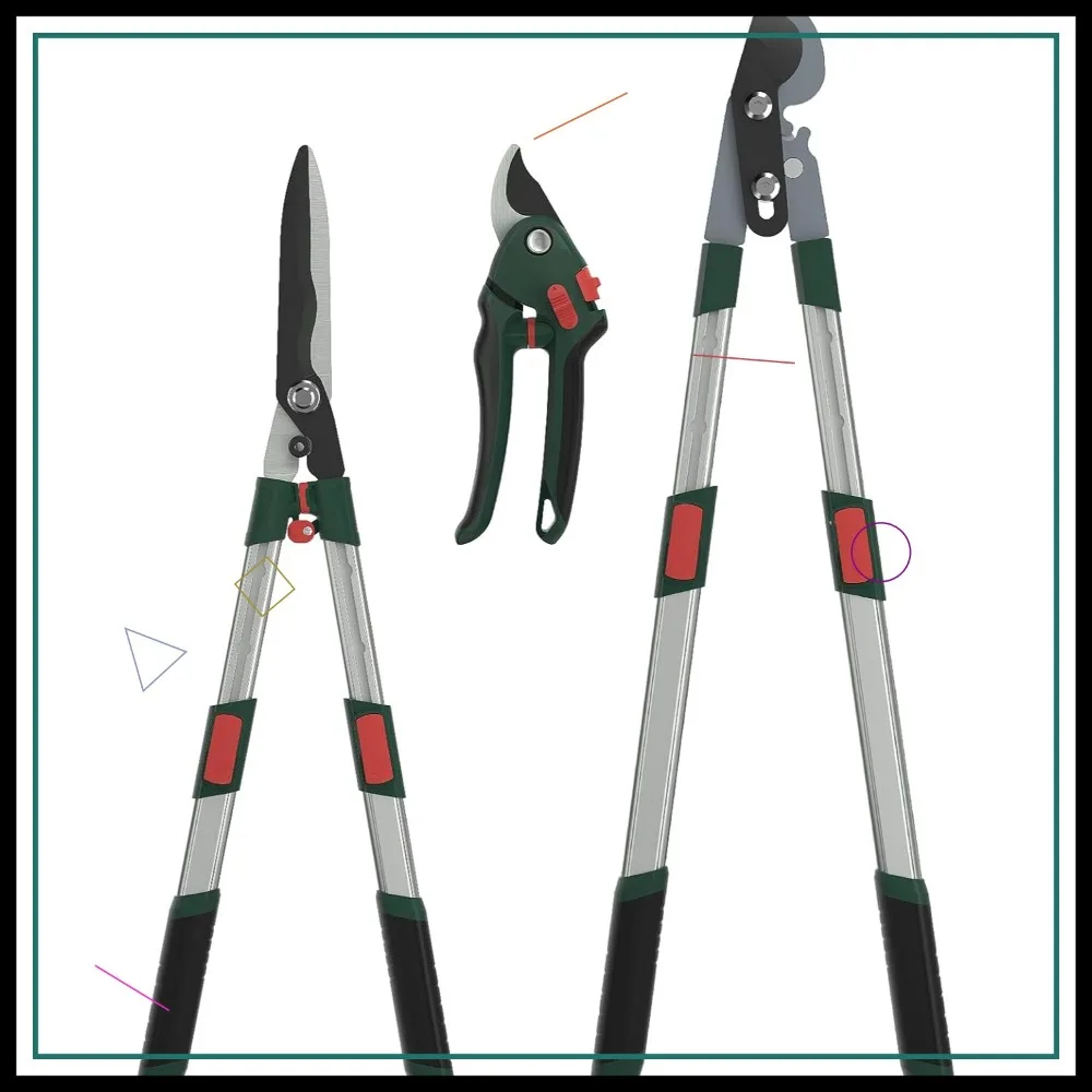 Набор садовых инструментов из 3 предметов с телескопическими ручками — прочные ножи для гилок для живой изгороди и кустарников
Набор садовых инструментов из 3 предметов с телескопическими ручками — прочные ножи для гилок для живой изгороди и кустарников