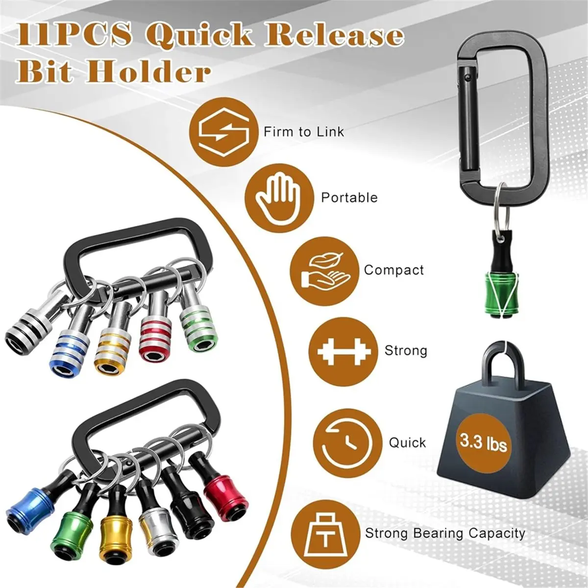 A58Z Bit Holder,11P Drill Bit Holder Keychain/3P Impact Drill Sockets Adapter/3P 1/4''Quick Hex Shank/ 105°Right Angle Driver
A58Z Bit Holder,11P Drill Bit Holder Keychain/3P Impact Drill Sockets Adapter/3P 1/4''Quick Hex Shank/ 105°Right Angle Driver