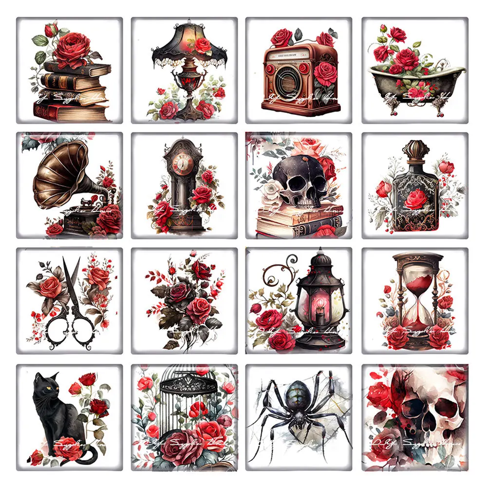 10pcs/lots Halloween Skull Flower Cat Books Radio Lamp Square Photo Glass Cabochon Demo Flat Back Cameo For Diy Jewelry Making
10pcs/lots Halloween Skull Flower Cat Books Radio Lamp Square Photo Glass Cabochon Demo Flat Back Cameo For Diy Jewelry Making