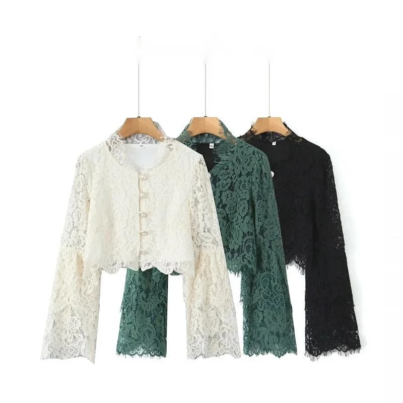 Women Lace Blouse Long Sleeve Bell Sleeve Tops 2024 New Fashion Elegant Office Lady Shirt Spring Autumn Casual Chic Clothing 
Women Lace Blouse Long Sleeve Bell Sleeve Tops 2024 New Fashion Elegant Office Lady Shirt Spring Autumn Casual Chic Clothing