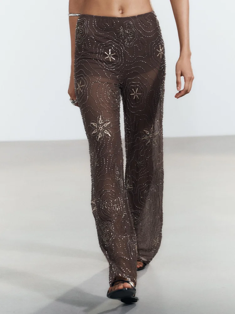 See Through Long Trousers For Women Sexy Sequin Embroidery Thin Light Solid Loose Elastic Straight Pants New Tendy Y2k Clothings
See Through Long Trousers For Women Sexy Sequin Embroidery Thin Light Solid Loose Elastic Straight Pants New Tendy Y2k Clothings