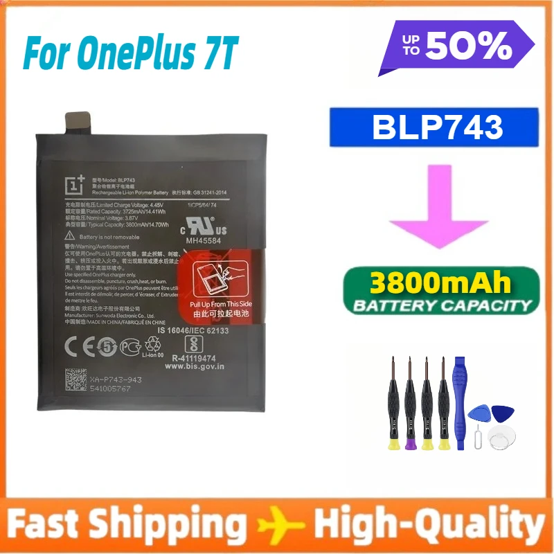 BLP743 3800mAh Replacement Phone Battery for 7T One Plus 7T Batteries+Tools
BLP743 3800mAh Replacement Phone Battery for 7T One Plus 7T Batteries+Tools